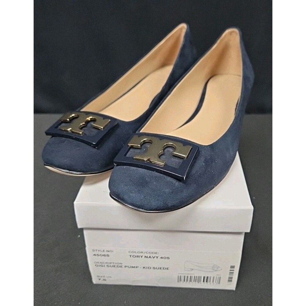 TORY BURCH NIB Women Size 7.5 M Navy Gigi Suede Pumps